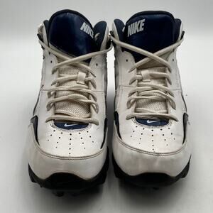 Nike Land Shark Mid Football Cleats Mens Size 12 White Navy Blue 318728-141